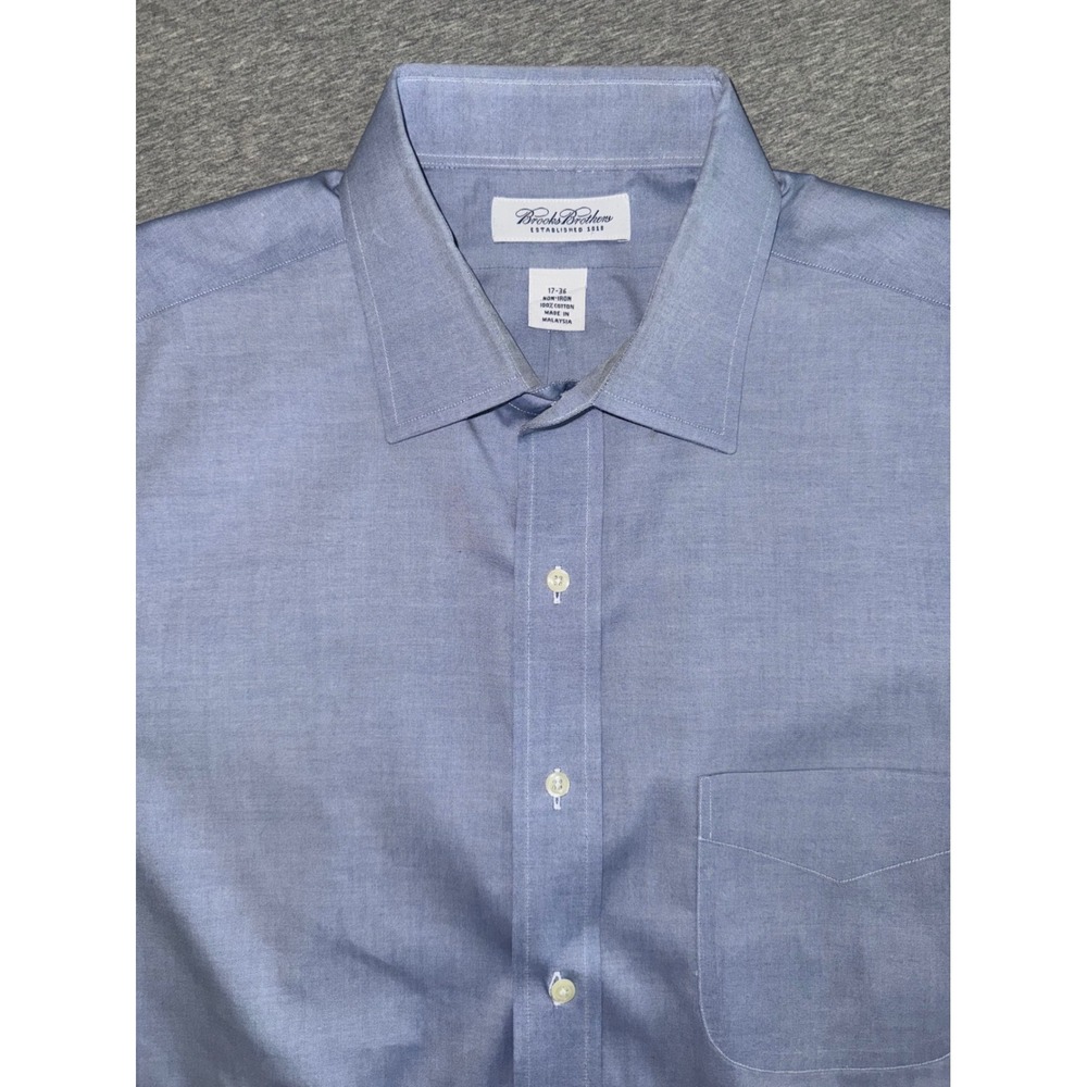 Brooks Brothers Mens Blue Dress Shirt Size 17-36 Non-Iron Cotton Long Sleeve